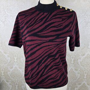 MICHAEL Michael Kors Size Large Maroon Black Zebra Stripe Mockneck Sweater